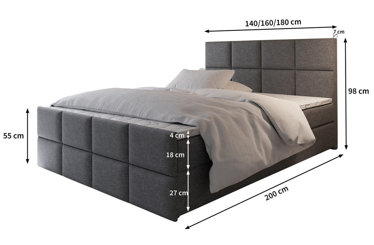 BOXBETT ARIEL 180x200 cm mit Matratze und Topper - Schwarz - Schwarz, Holz (180/200cm) - MASSENO