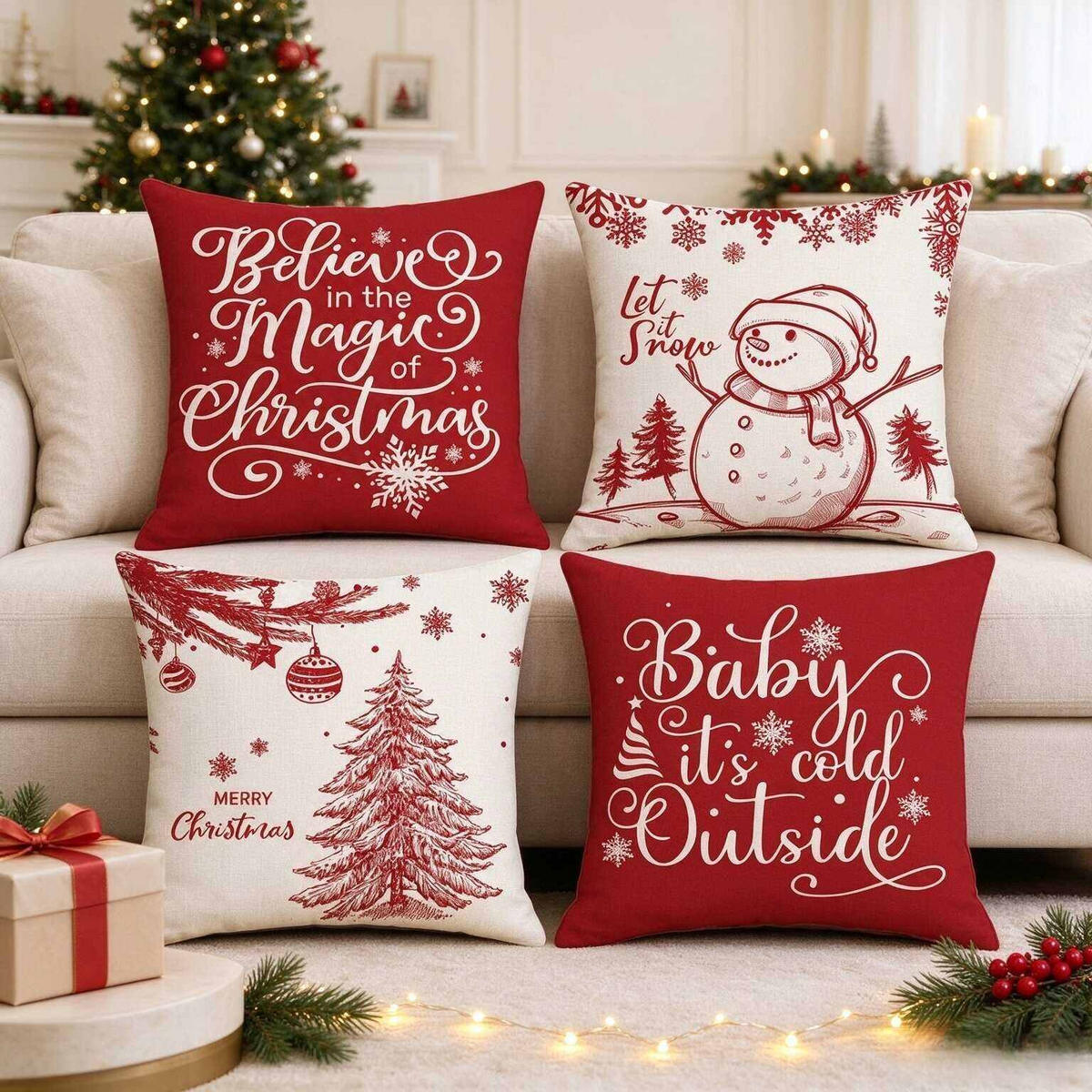 KISSENBEZUG – Weihnachtskissenbezug (Kissenfüllung nicht enthalten) – 45 x 45 cm – Multicolor(vier Stück) - Multicolor, Textil (45/45cm)