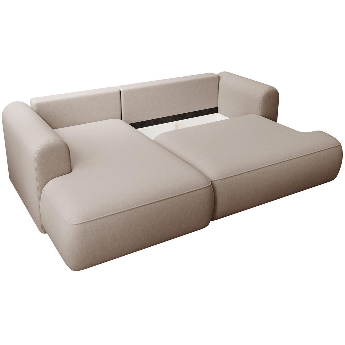 ECKSCHLAFSOFA Ovo Mini Beige Easy-Clean-Samtbezug - Beige/Schwarz, Kunststoff/Textil (238/156cm) - Selsey