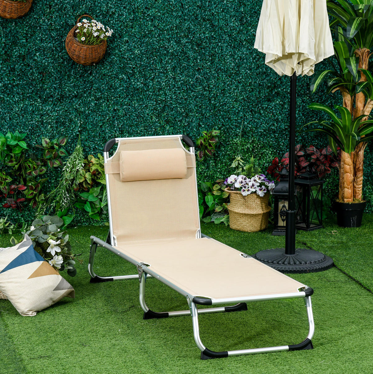 GARTENLIEGE 189/60/28 cm Beige aus Aluminium faltbar verstellbar - Beige, Metall (165/76/60cm) - OKWISH