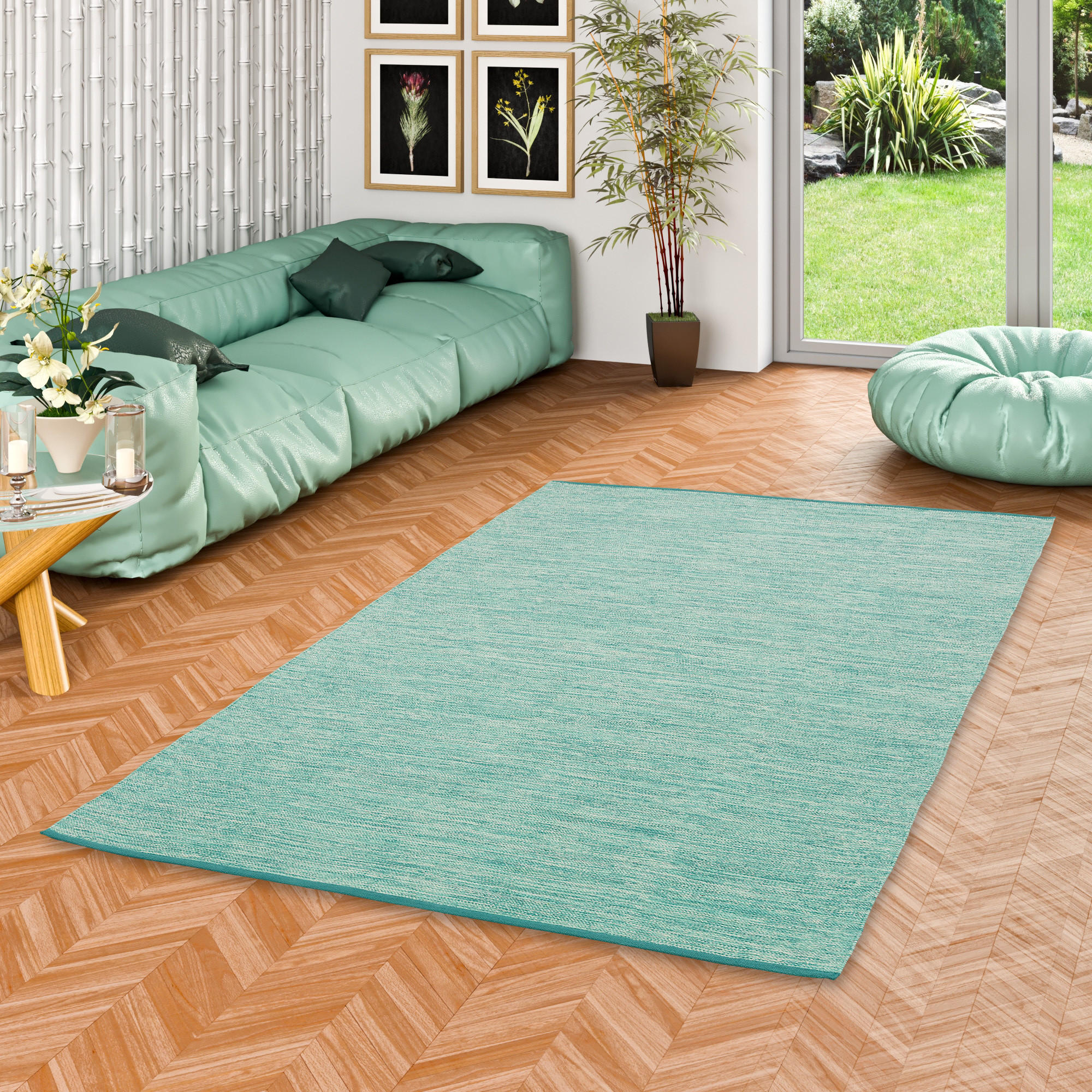 BAUMWOLLE NATUR KELIM TEPPICH EASY MELIERT - Türkis, Textil (160/230cm) - Pergamon