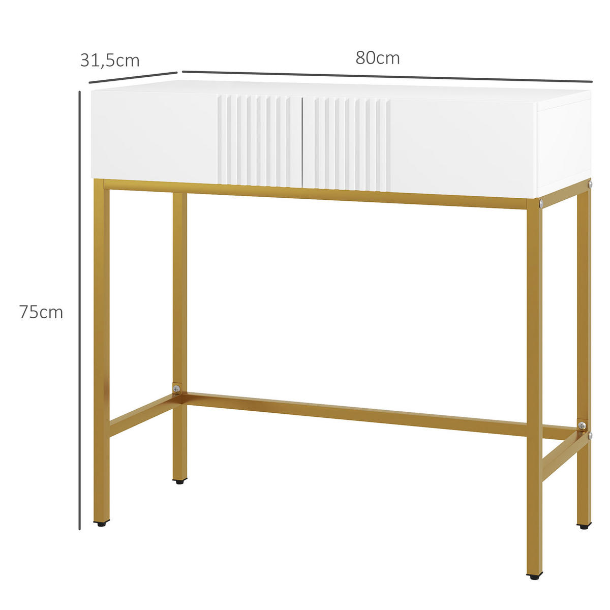 KONSOLENTISCH DE-16771 2 Schubladen, goldene Beine Weiß - Weiß, Holzwerkstoff (80/31.5/75cm) - ComfortXL