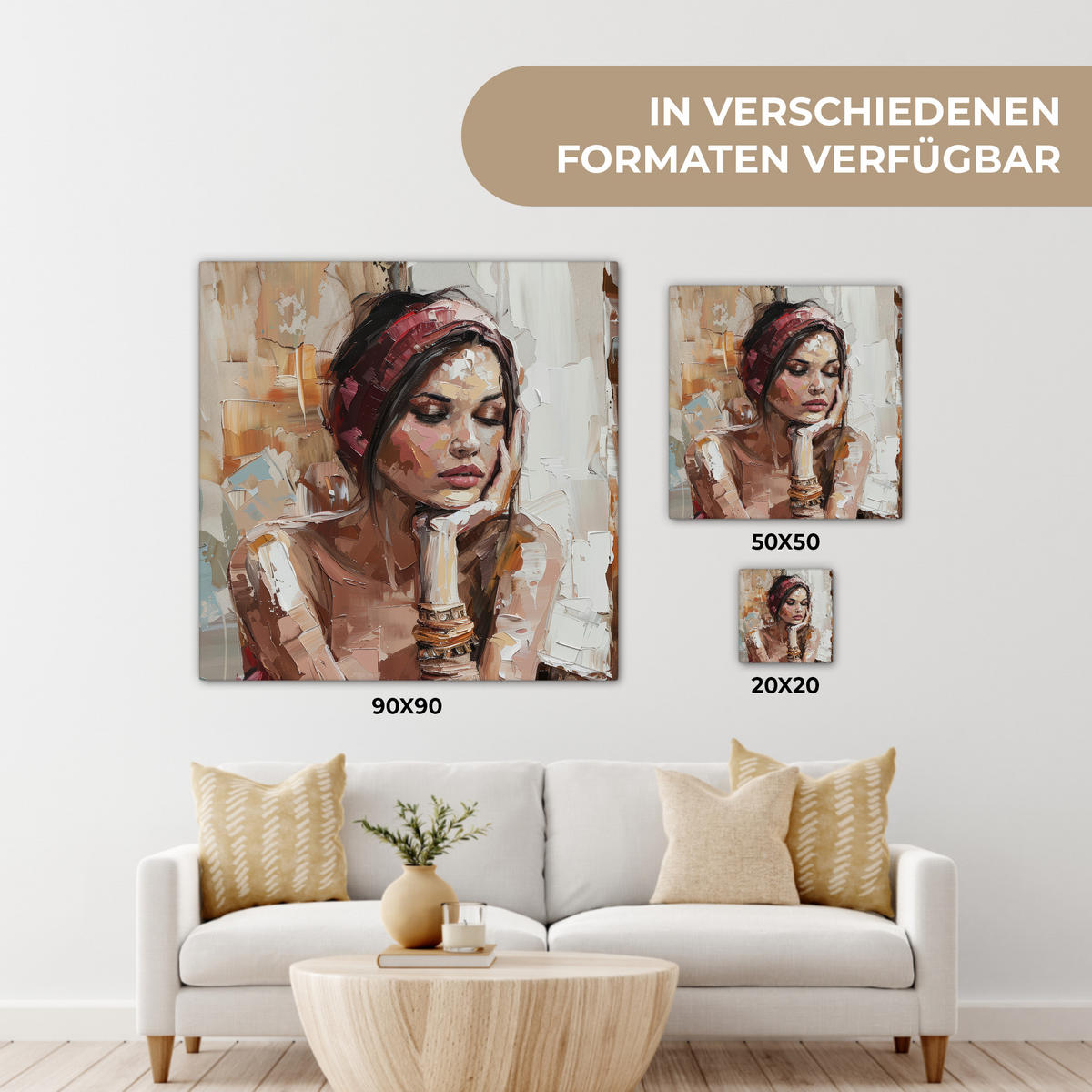 LEINWANDBILD Frau - Lackierung - Porträt - Modern 20x20 cm - Altrosa, Textil (20/20cm) - MuchoWow