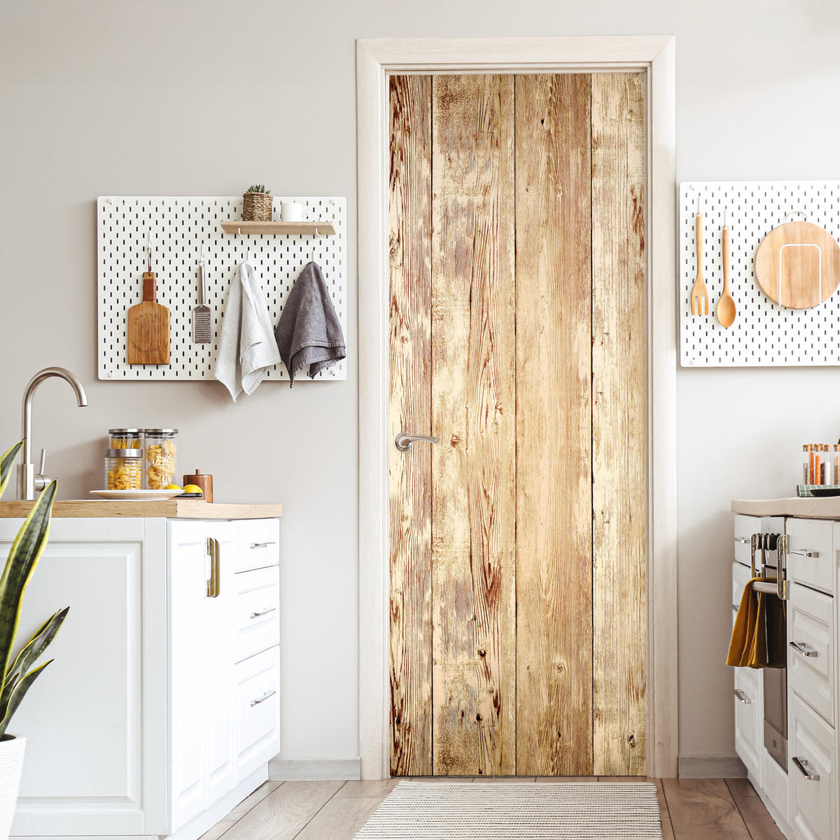 TÜRAUFKLEBER Selbstklebend - Holz - Vintage - Regal - Eiche 95x235 cm - Türtapete - Honigeiche, Kunststoff (95/0.1cm) - MuchoWow