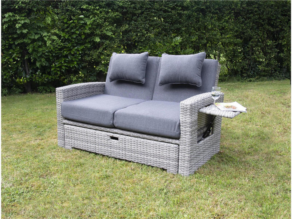 GARTEN-MULTIFUNKTIONSSOFA Begur Grau Polyrattan ausklappbar für 2 Personen - Grau, Naturmaterialien (80/86/156cm) - bellavista - Home & Garden