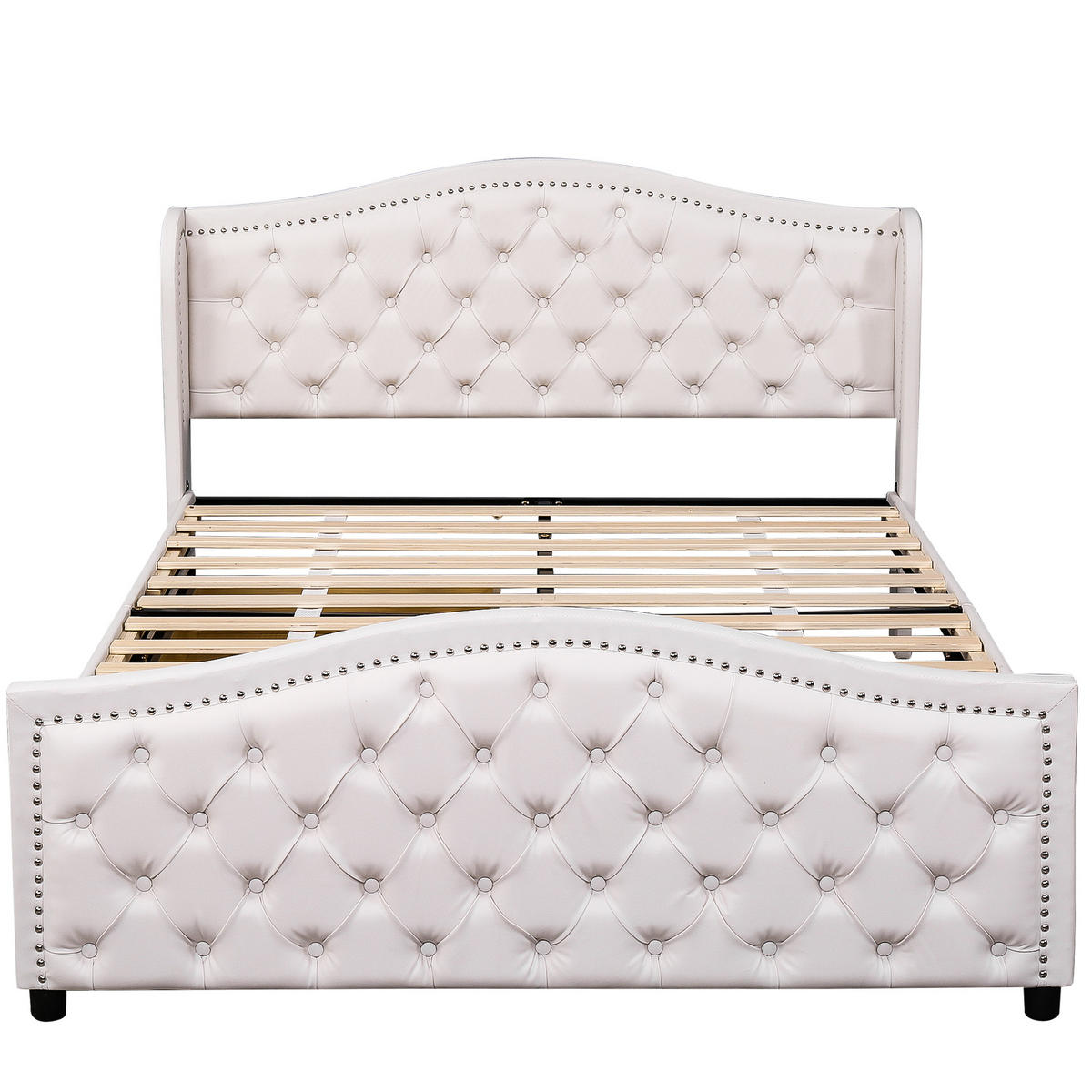 POLSTERBETT 160/200 cm weiß mit Lattenrost und 2 Schubladen - Weiß, Kunststoff (160/200cm) - OKWISH