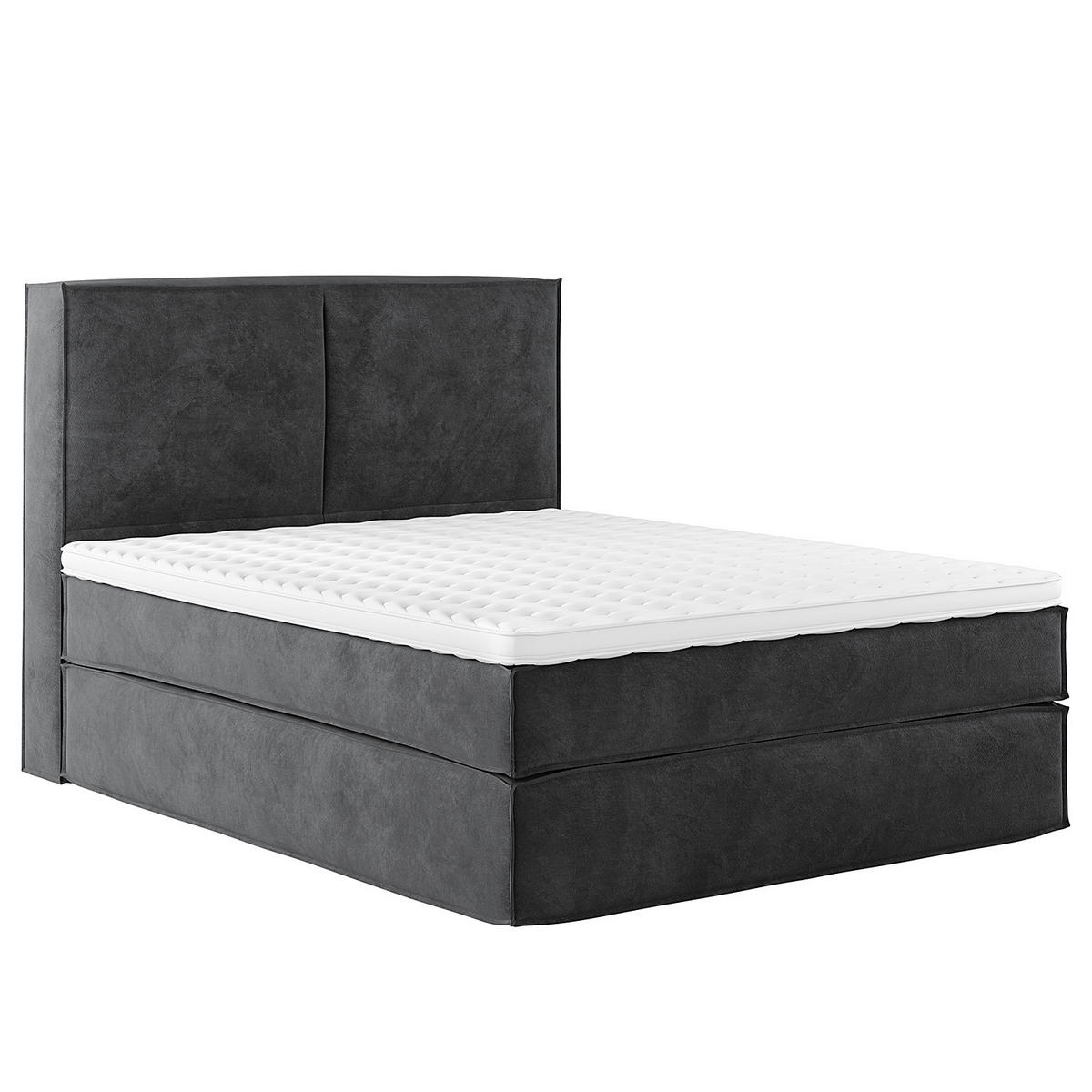 BOXSPRINGBETT mit Kopfteil - Premium - Anthrazit, Textil (140/200cm) - home24