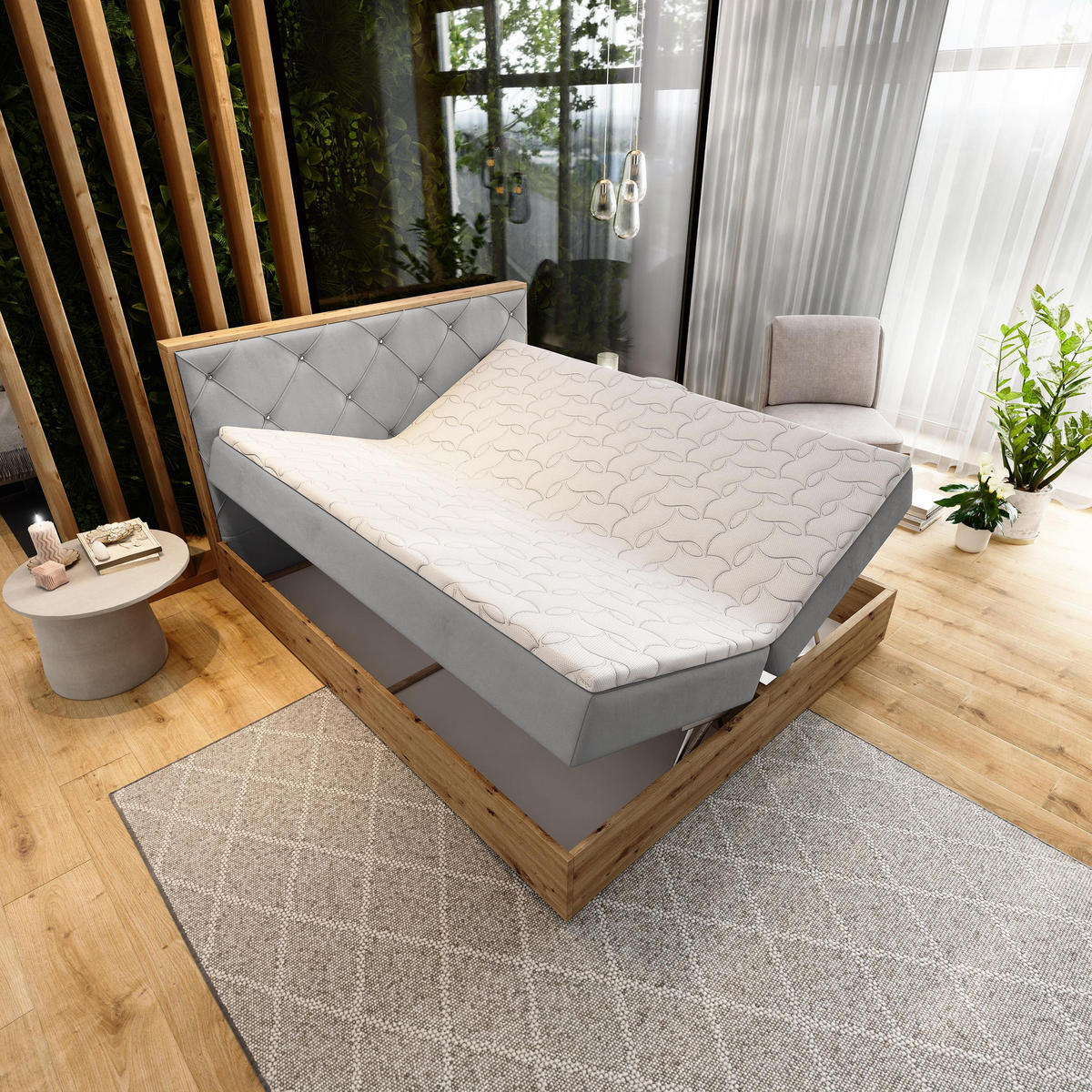 BOXBETT FOSCO 140x200 cm mit Matratze und Topper - Braun - Braun, Holz (140/200cm) - MASSENO