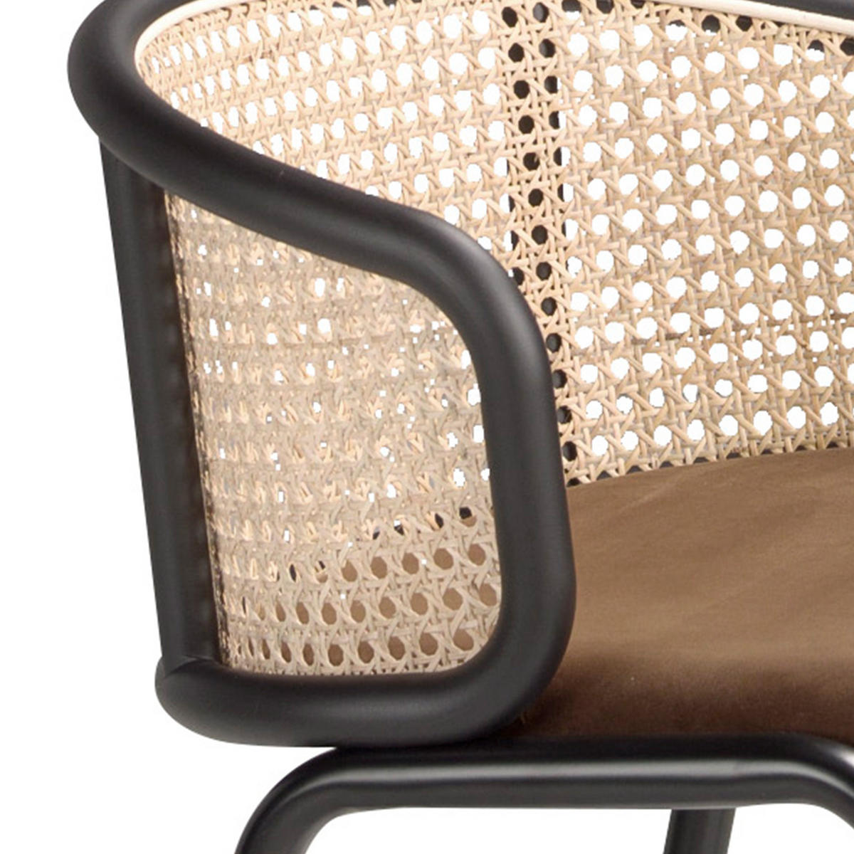 HOCKER aus braunem Samt und Rattan , Braun Schwarz 51/50/95 cm - Schwarz/Braun, Textil (51/95/50cm) - ANGEL CERDA