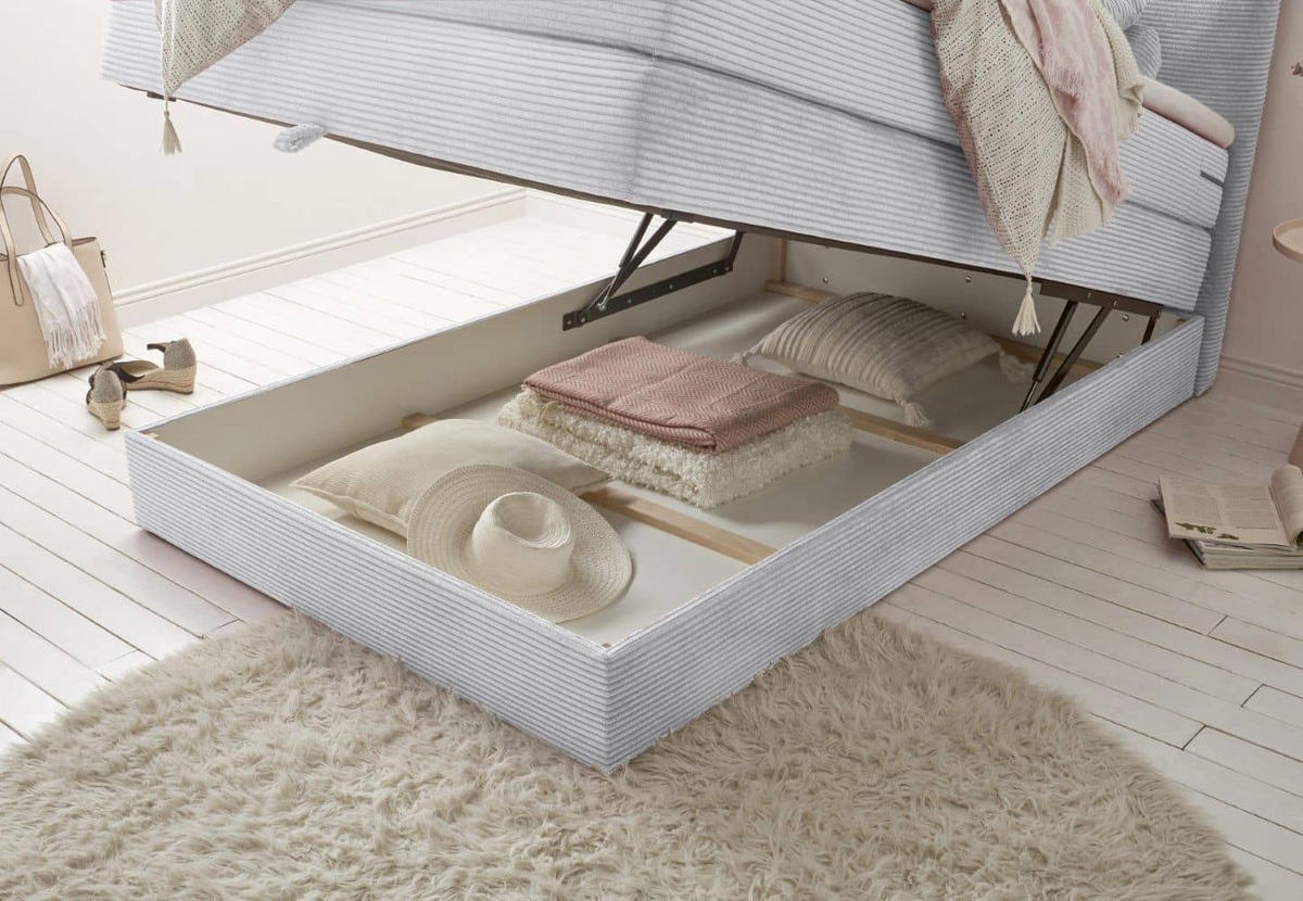 BOXSPRINGBETT 120/140x200 – Bettkasten, 7‑Zonen‑Tonnentaschenfederkern & Komfort‑T25‑Topper - Beige/Silberfarben, Holz/Textil (120/200cm) - ed exciting design