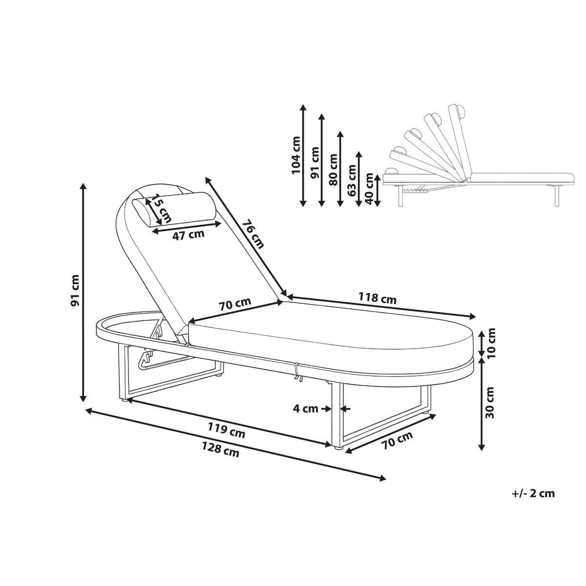 ȘEZLONG cu pernă metal bej Roncolo - bej/negru, metal (128/40/70cm) - Beliani