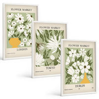 BILDER SET 3er Set - 40x60 cm Weißer Rahmen - Blumenmuster London Tokio Dublin - Weiß, Kunststoff (40/60cm) - TULUP
