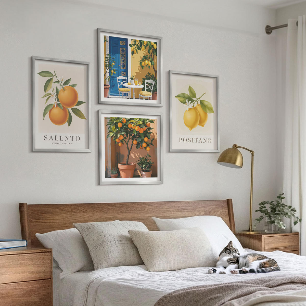 BILDER SET 4er Set - 50x50 cm & 40x60 cm Silberner Rahmen - Amalfi-Zitronen und -Orangen - Silberfarben, Kunststoff (50/50cm) - TULUP