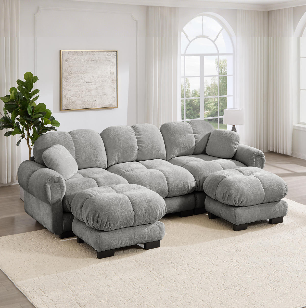 SOFA in U-Form mit Chenille Hellgrau - Hellgrau, Holz (149/90/260.1cm) - Meubliv
