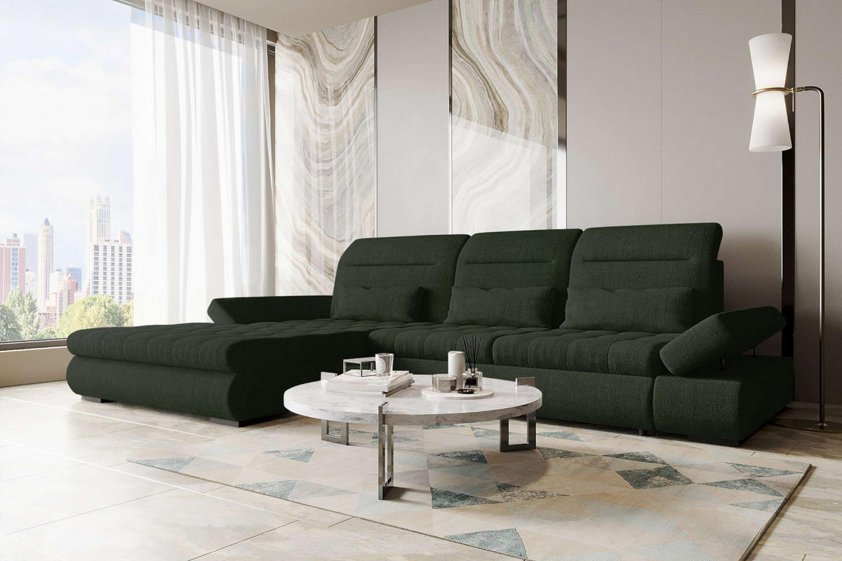 ECKSOFA Toscana Plus Velours inkl. Schlaffunktion - Olivgrün, Textil (179/300cm) - 99rooms