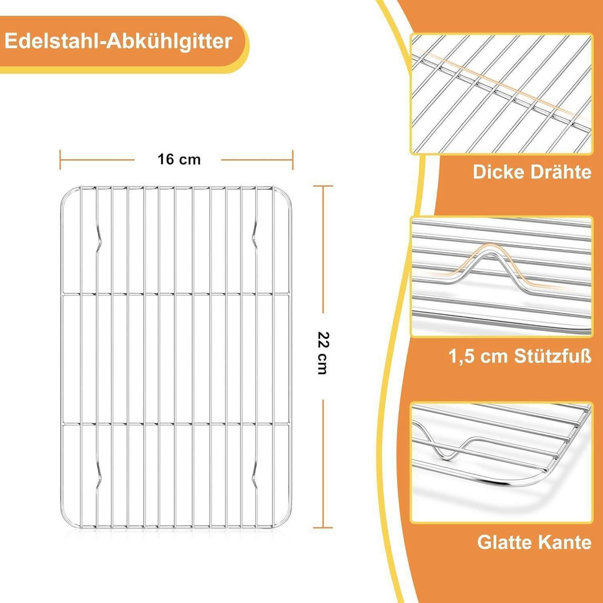 BACKBLECH mit Abkühlgitter Set 2-teilig Edelstahl 23,7 x 17,9 cm - Silberfarben, Metall (17.9/2.5/23.7cm)