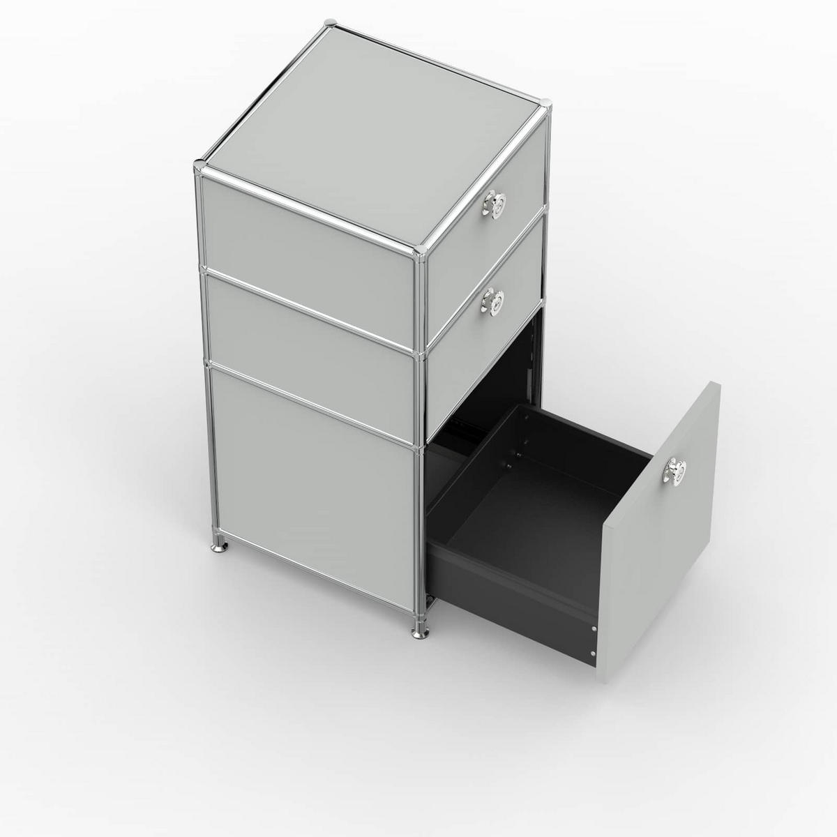 BÜRO-STANDCONTAINER, Metall, 40cm, 2 Schubladen + 1 hohe Schublade, Lichtgrau - Chromfarben/Silberfarben, Metall (40/82.4/39.7cm) - Versee