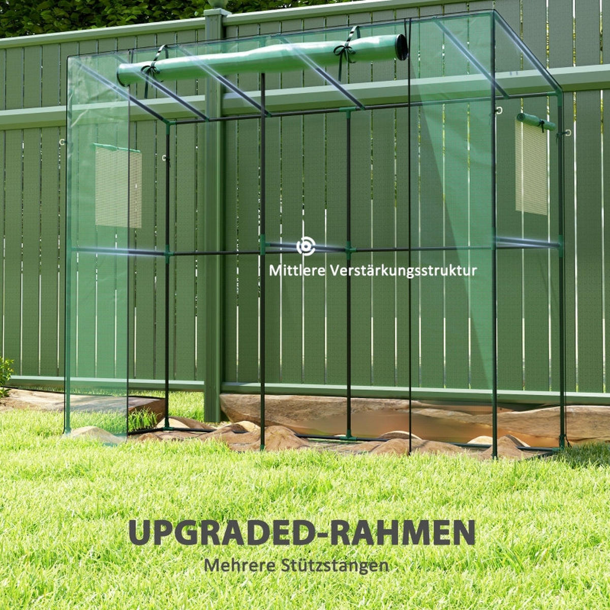 GEWÄCHSHAUS aus Stahl 200x76x170/150 cm in Grün mit UV-beständiger Abdeckung - Grün, Metall (76/170/200cm) - Modfu