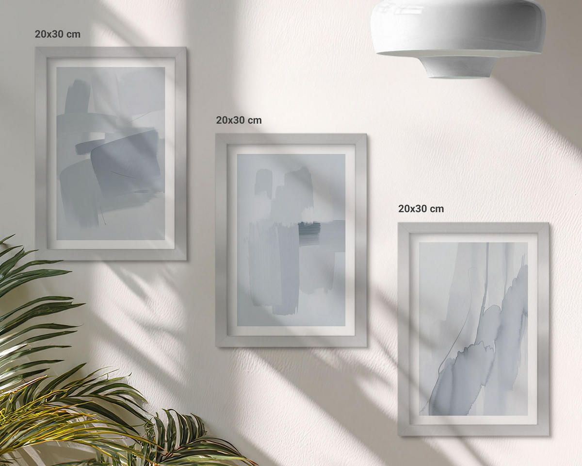 WANDBILDER 3er Set - 20x30 cm Silberner Rahmen - Abstrakte Aquarellkunst - Silberfarben, Kunststoff (20/30cm) - ArtPrintCave