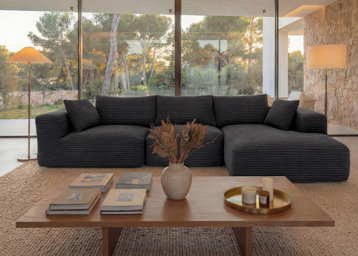 SOFA SET Tmavě šedá - tmavě šedá, textil (276/58/154cm) - MCW