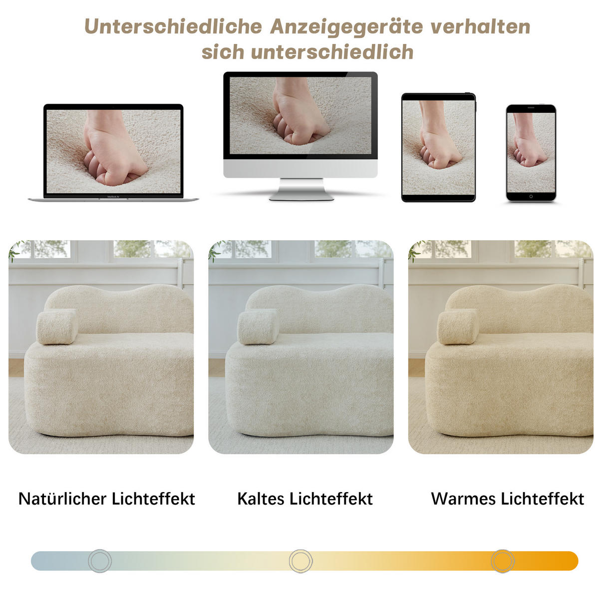 SOFA modular mit tiefer Sitzfläche Samt Beige - Beige, Holzwerkstoff (98/70/288cm) - Meubliv