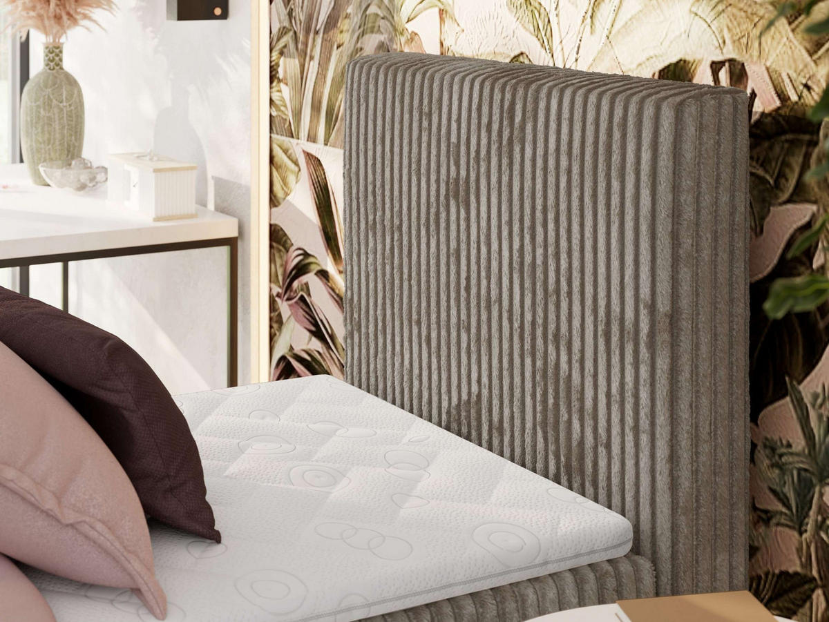 BOXBETT TILIANO 90/200 - Hellbraun Cord - H3 - Visco Topper - Rechts - Hellbraun, Textil (90/200cm) - MKS