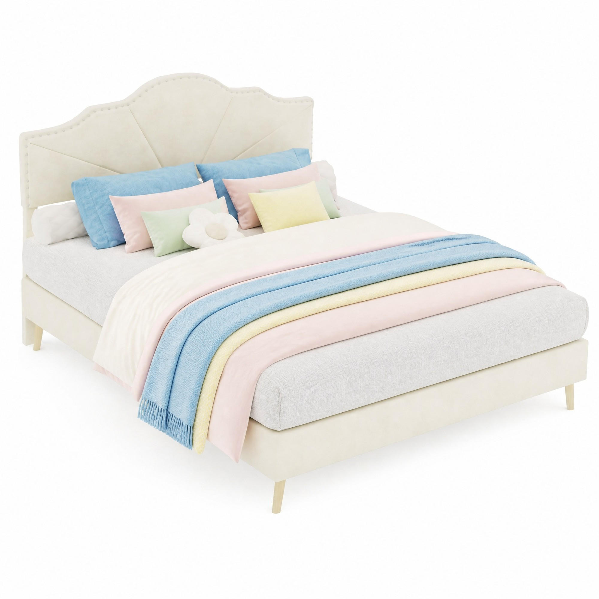POLSTERBETT 140/200 mit weichem Kopfteil ohne Hebestange, in Beige - Beige, Holzwerkstoff/Textil (140/200cm) - EVRYAE