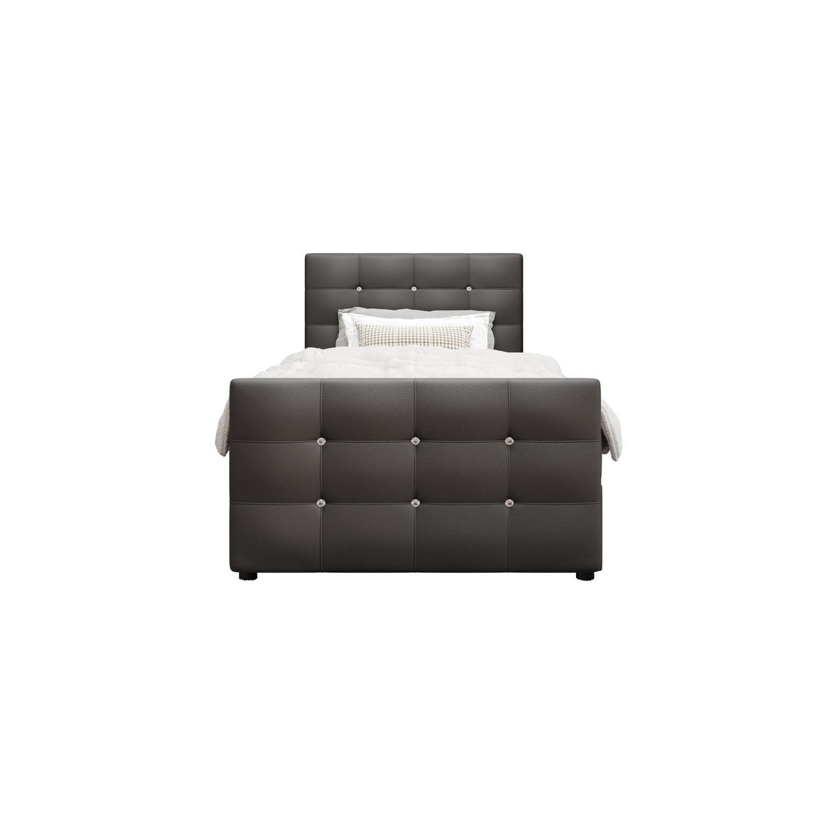 BOXBETT KLEO 90x200, mit Matratze H3 und Topper, Madryt 195 - Grau, Holz/Kunststoff (90/200cm) - Bedante