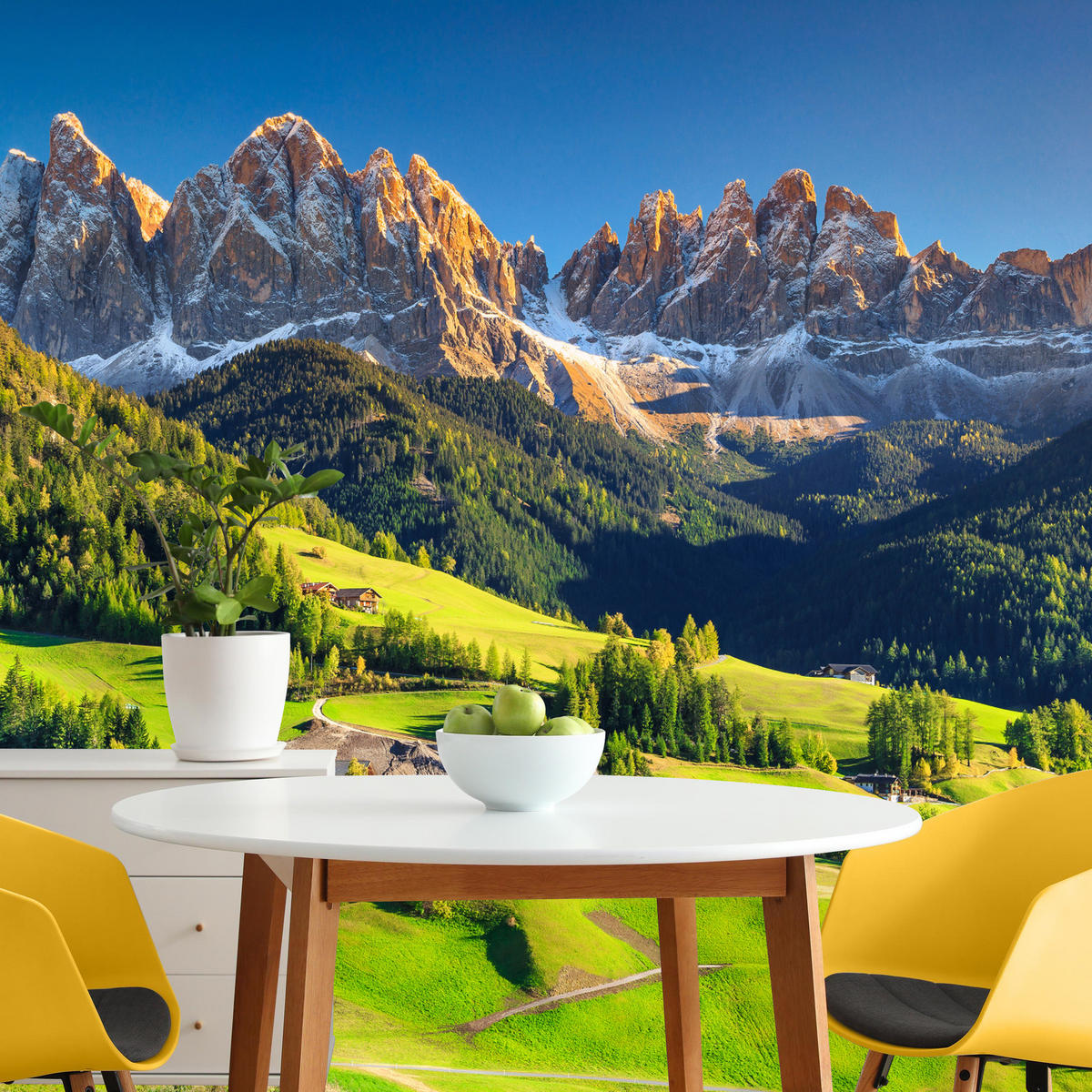 FOTOTAPETE Berge Bäume Natur Landschaft 3D 450x315 - Blau/Beige, Papier (450/315cm) - Muralo