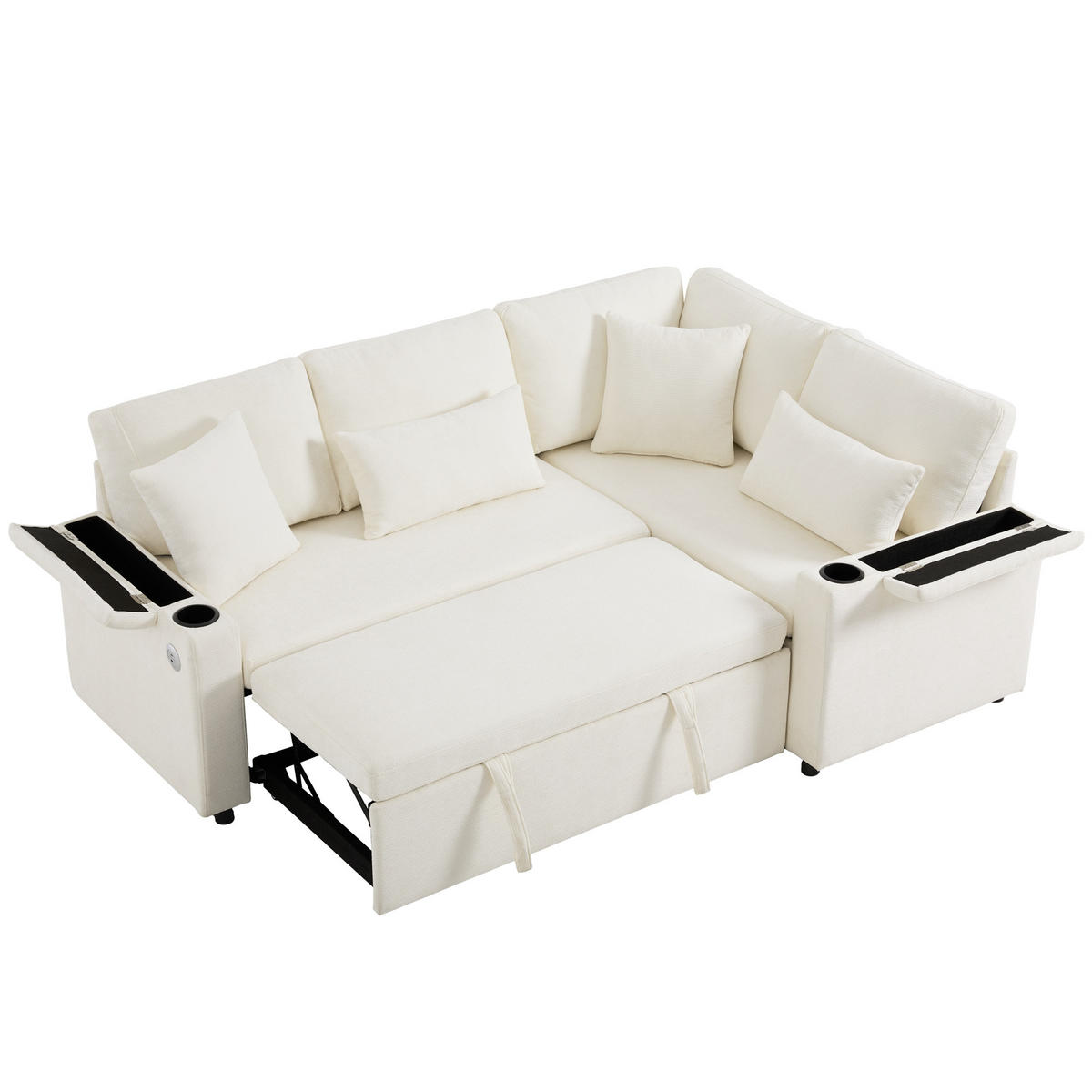 SCHLAFSOFA 206.5x141x86 cm aus Chenille L-förmiges 4-Sitzer, beige - Beige, Textil (141/206.5cm) - Luhomfu