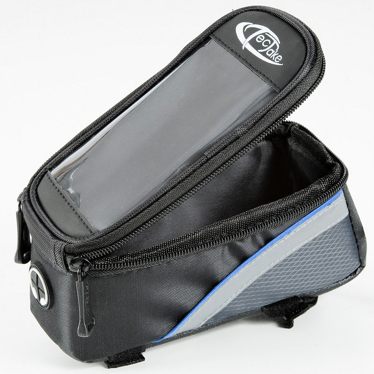 FAHRRADTASCHE mit Rahmen-Befestigung 18 x 8,5 x 8,5 cm schwarz/grau/blau - Schwarz/Grau, Kunststoff (8.5/8.5/18cm) - tectake