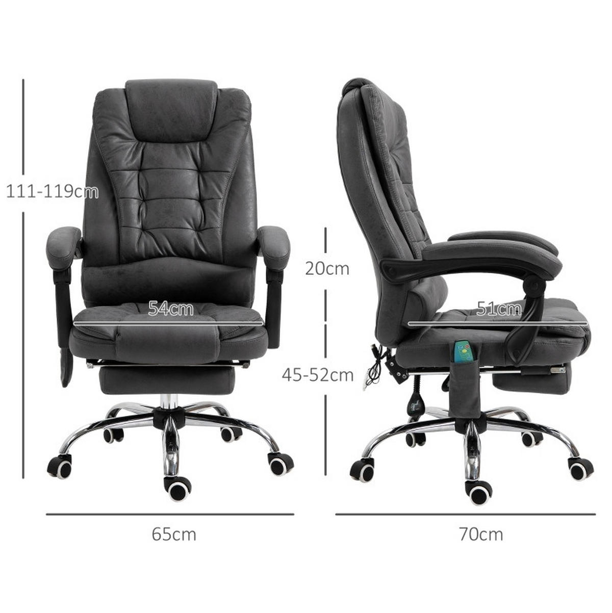 DREHSTUHL 70/65/111-119 cm dunkelgrau aus Polyester mit Massagefunktion und Fußstütze - Dunkelgrau, Kunststoff (70/119/65cm) - OKWISH