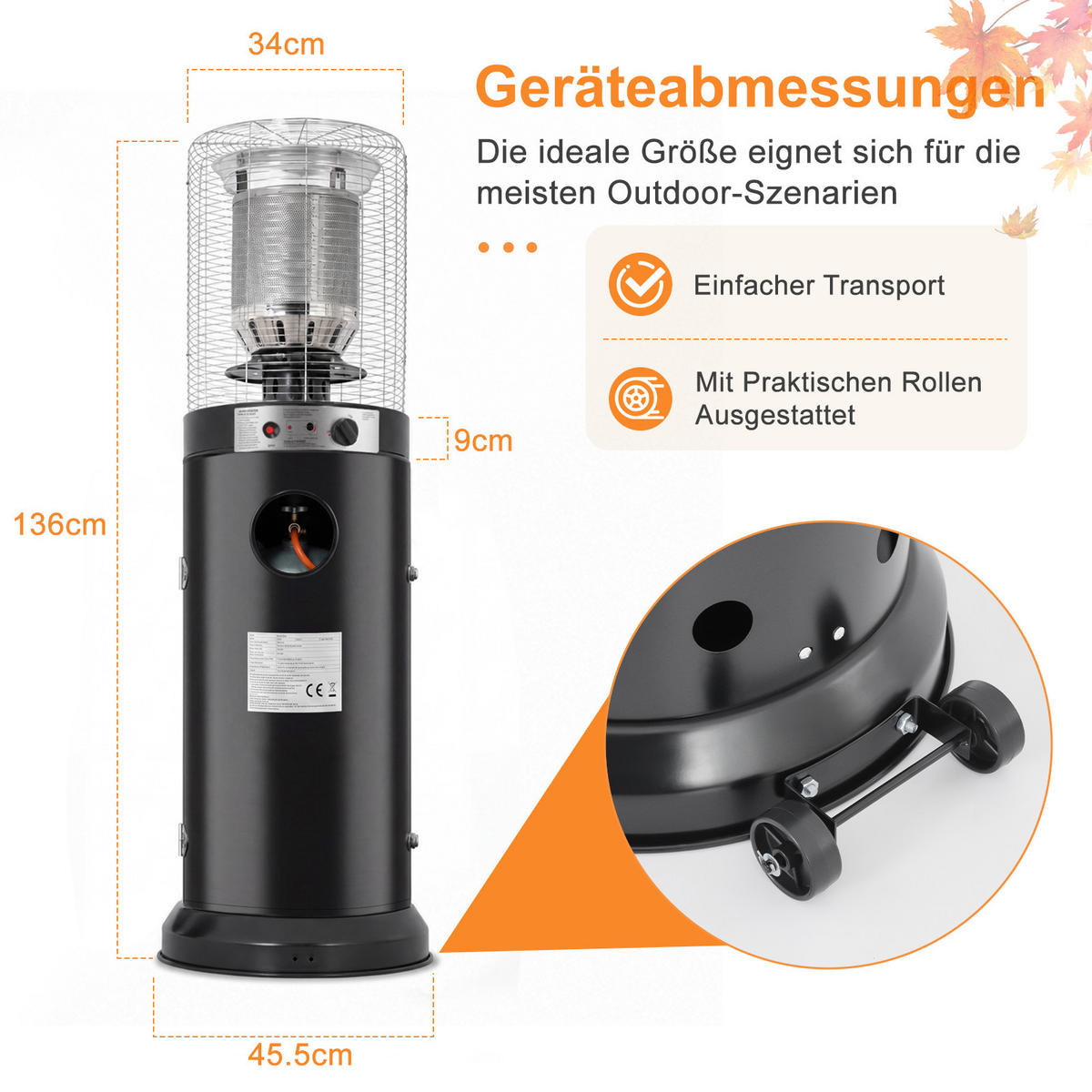 HEIZSTRAHLER Orvlen 45.5/34/136 cm - Schwarz, Metall (34/136/45.5cm) - ZMH
