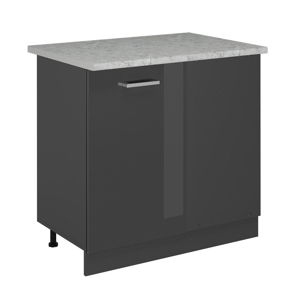 HÖRNUNDERSKÅP R-Line Antracit högblank 86 cm AP marmor Svart högglans, Antracit 81.6/86/60 cm