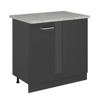 ECKUNTERSCHRANK R-Line Anthrazit Hochglanz 86 cm AP Marmor - Schwarz Hochglanz/Anthrazit, Holzwerkstoff (86/81.6/60cm) - Vicco