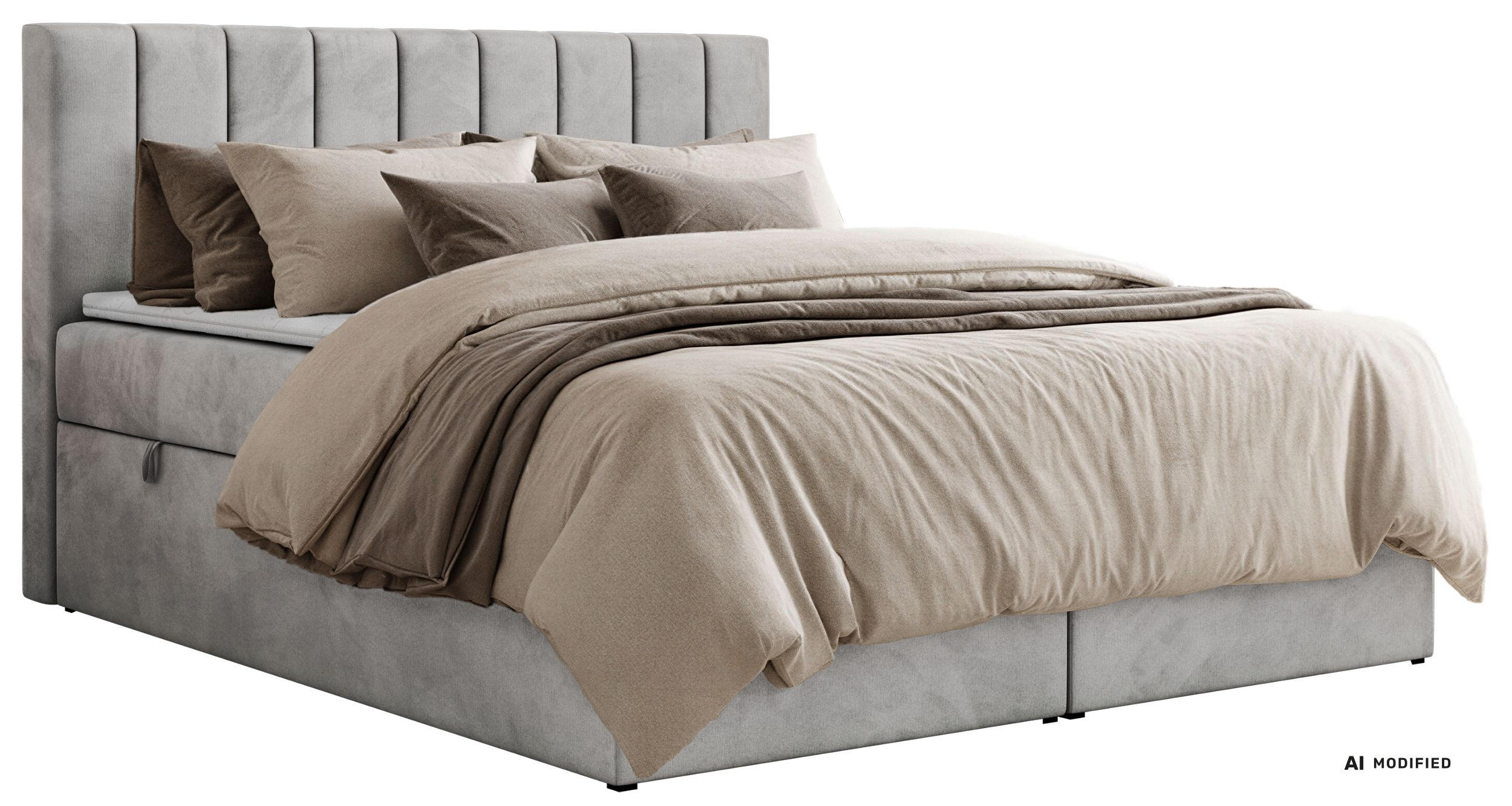 BOXBETT ALVER 140/200 - Hellgrau Velvet - Topper T25 - H3 - Hellgrau/Schwarz, Kunststoff/Textil (140/200cm) - MKS