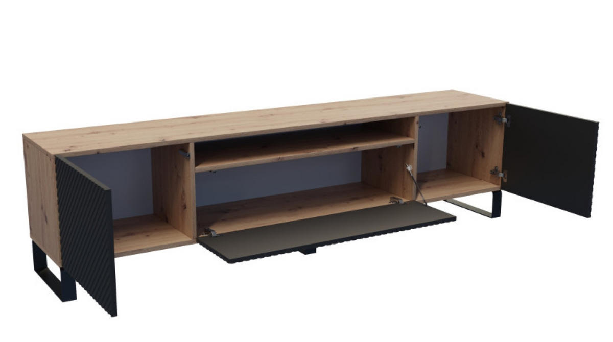 TV-SCHRANK Schwarz Nikol Metallbeine Gefräste Fronten - Schwarz/Eiche Artisan, Holzwerkstoff (200/53/41cm) - Sepro Meble