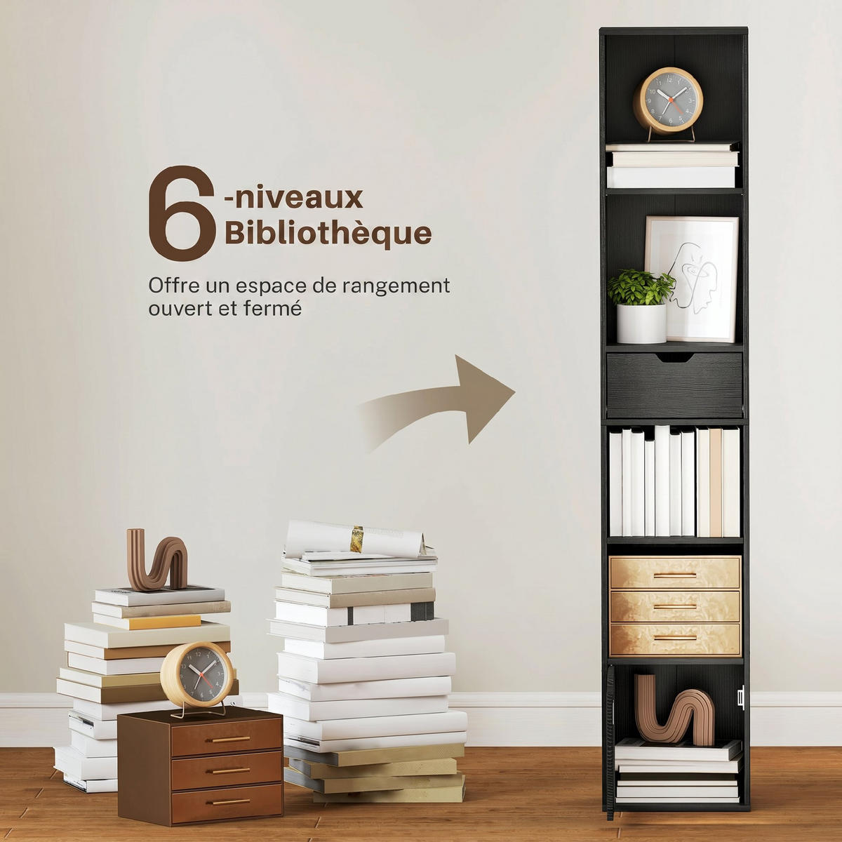 BÜCHERREGAL,SCHUBLADE Schrank offene Fächer 30x24x158cm,schwarz - Schwarz, Holzwerkstoff (30/158/24cm) - Vallsero