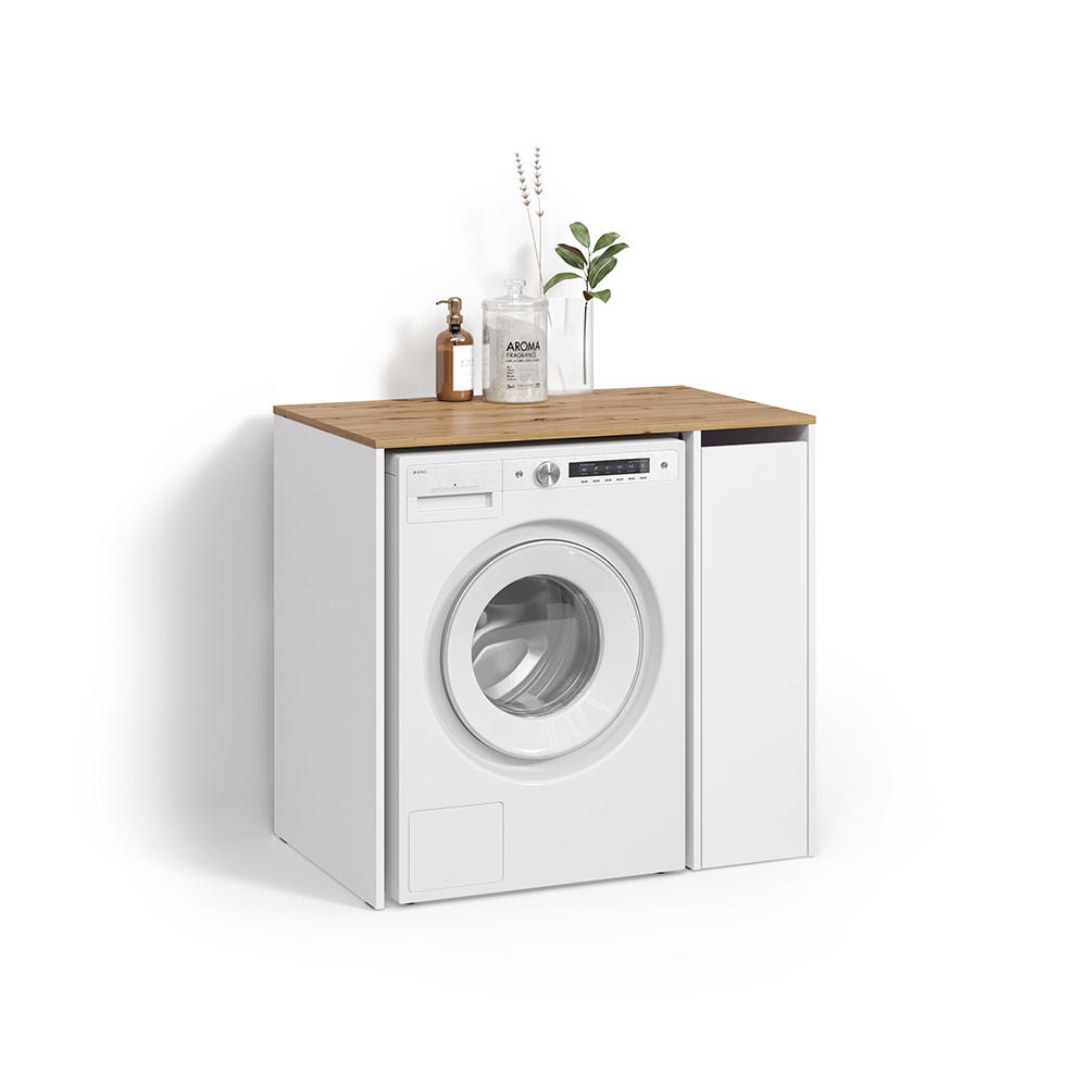 WASCHMASCHINENSCHRANK Paolina Weiß/Artisan 93.6 x 88.2 cm mit Fächern und Tür - Weiß/Eiche Artisan, Holzwerkstoff (93.6/88.2/60.3cm) - Livinity®