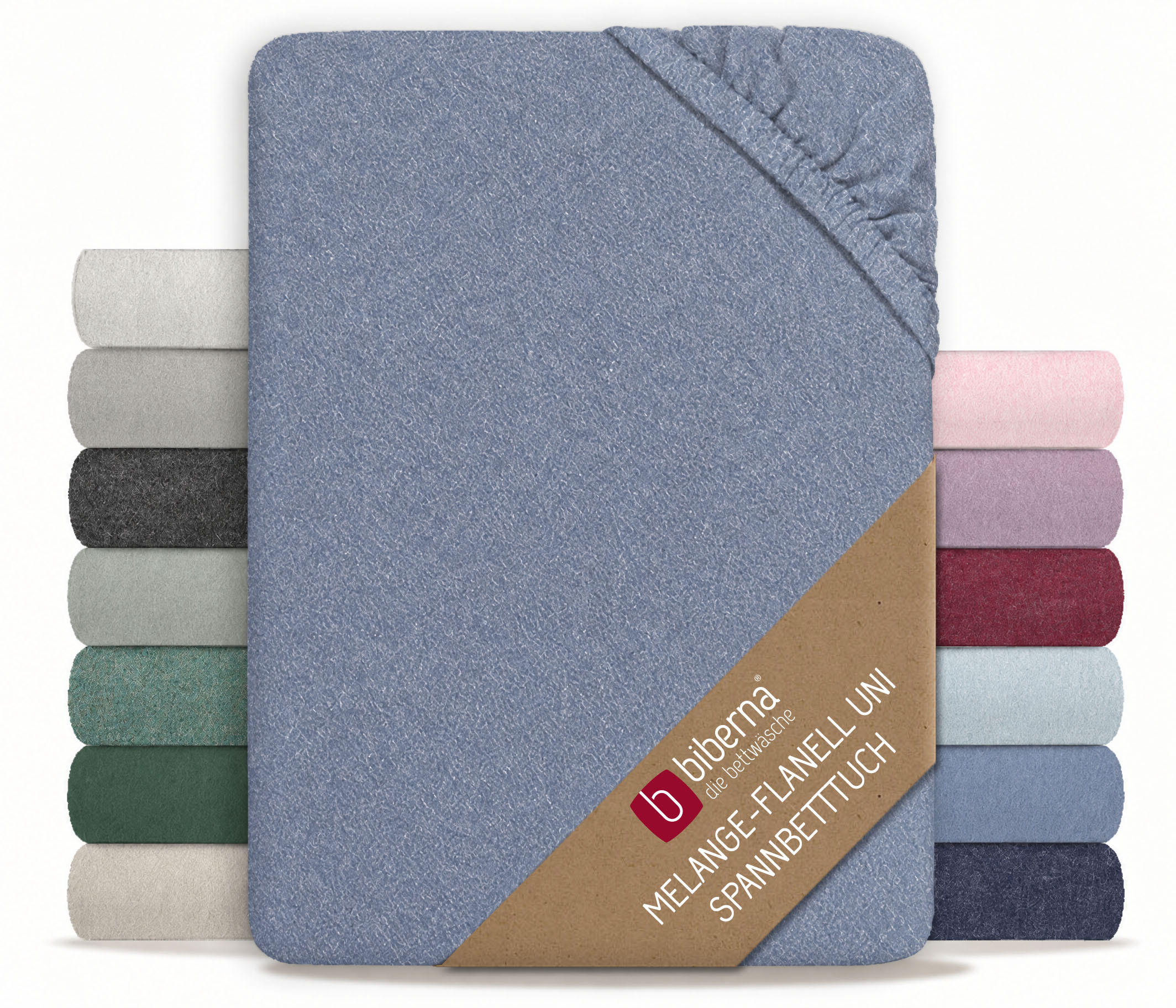 SPANNBETTTUCH Premium Biber Melange UNI blau, 180x200 cm - 200x200 cm - Blau, Textil (200/200cm) - biberna