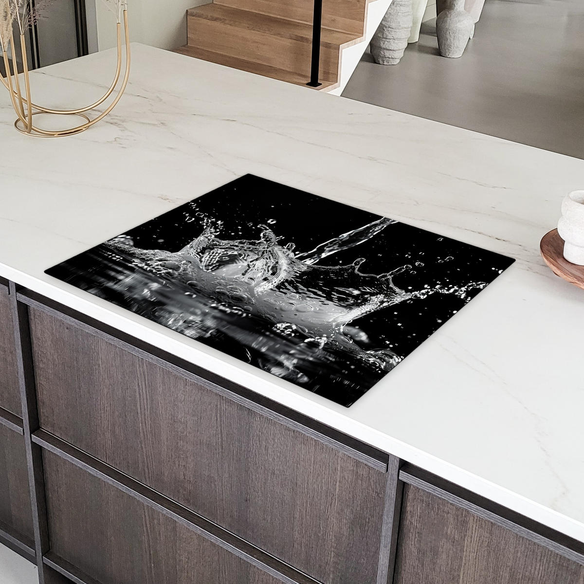 HERDABDECKPLATTE Wasser - Spritzwasser - Schwarz Induktionsmatte 77x59 cm - Schwarz, Kunststoff (77/59/0.2cm) - MuchoWow