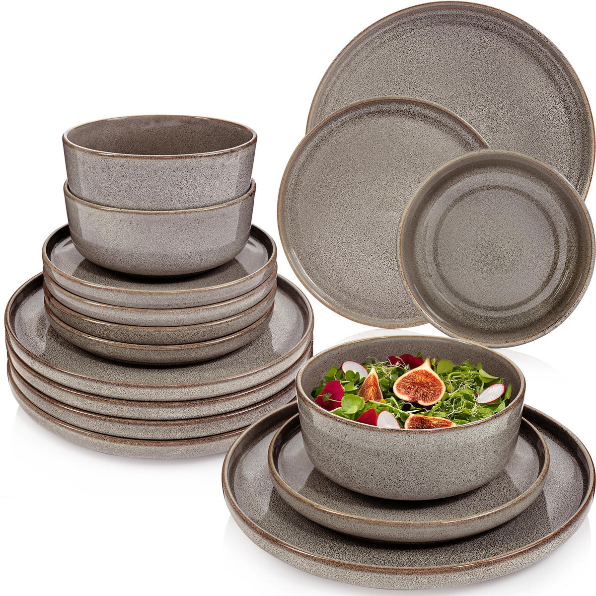 TAFELSERVICE KAIRO GRAPHIT - 18 teilig aus Steingut - Braun, Keramik (40/50/40cm) - Sänger