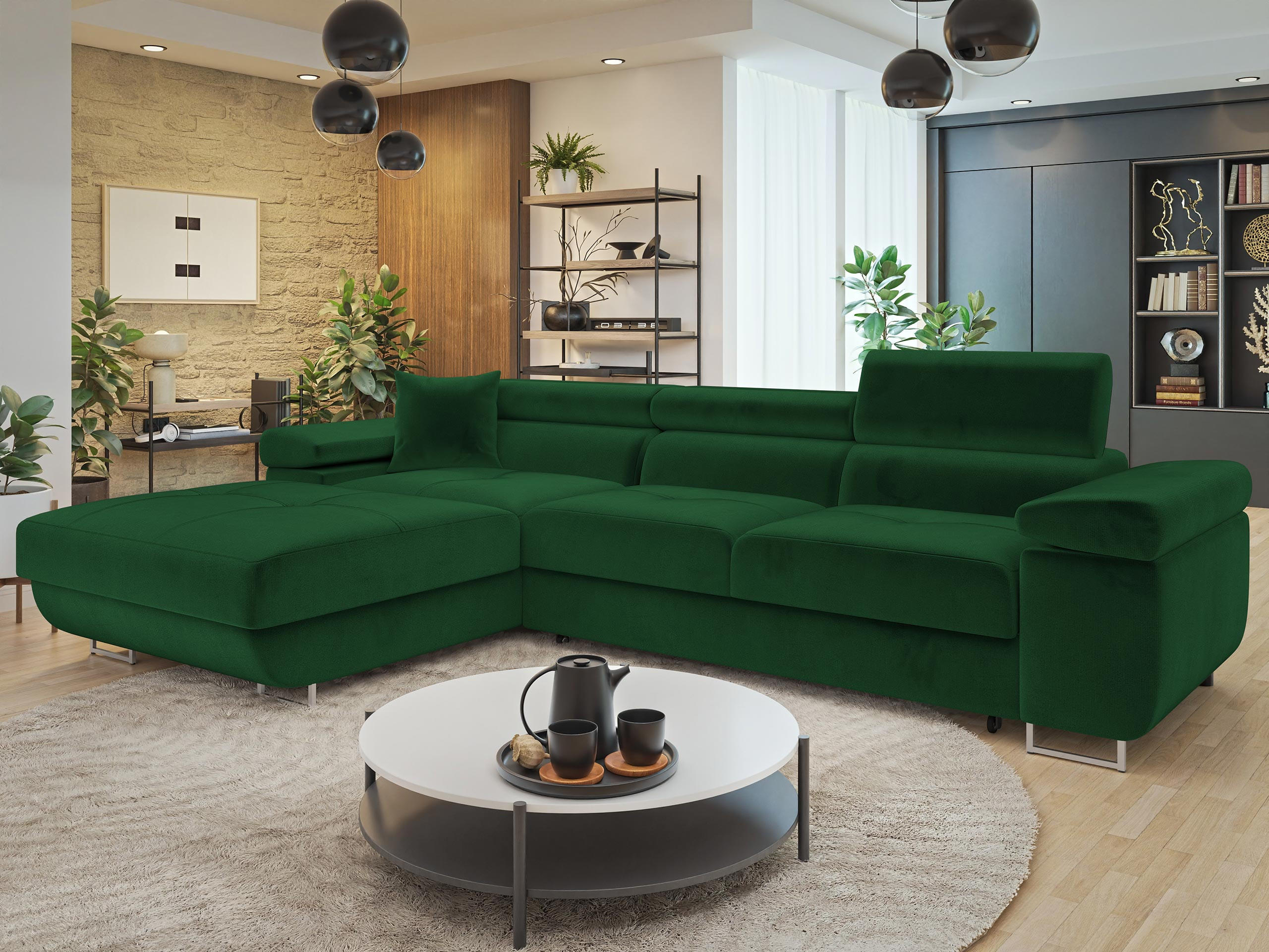 ECKSOFA Torezio Mini, Seite: Links - Grün, Holz/Textil (280/170cm) - MIRJAN24