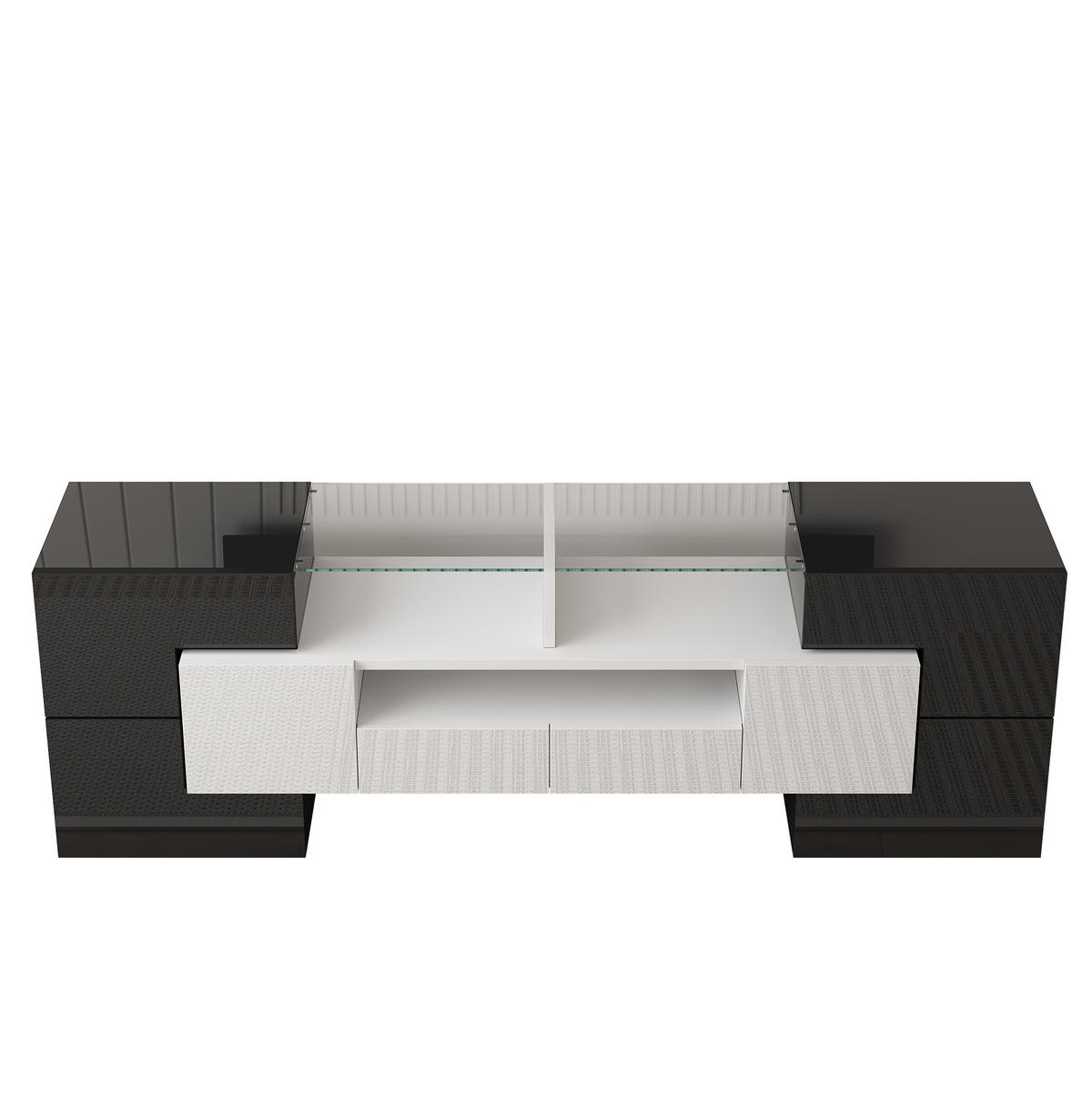 TV-SCHRANK aus Holzwerkstoff 145x30x51 cm Weiß/Schwarz mit LED-Beleuchtung und viel Stauraum - Weiß, Holzwerkstoff (145/51/30cm) - Modfu