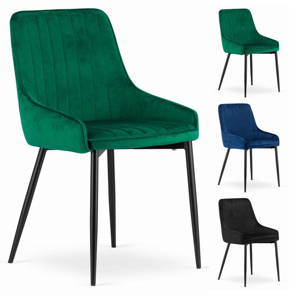 STUHL CLUSONE 2-er Set, Grün, mit Samtstoff gepolstert - Grün, Textil/Metall (49/83/58cm) - Komodee