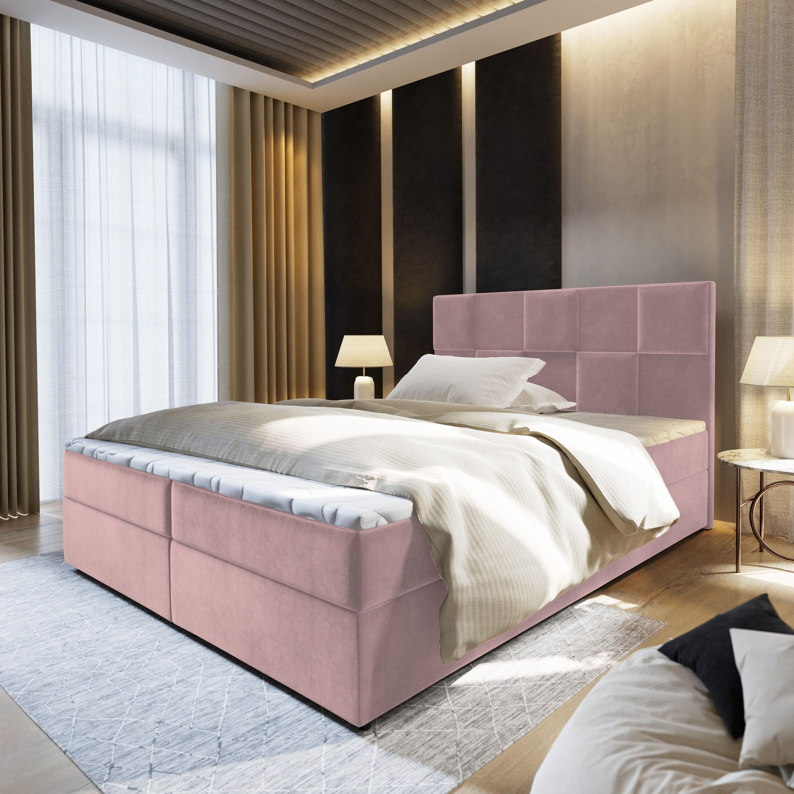 BOXBETT PRATA 160x200 cm mit Matratze und Topper - Rosa - Rosa, Holz (160/200cm) - MASSENO