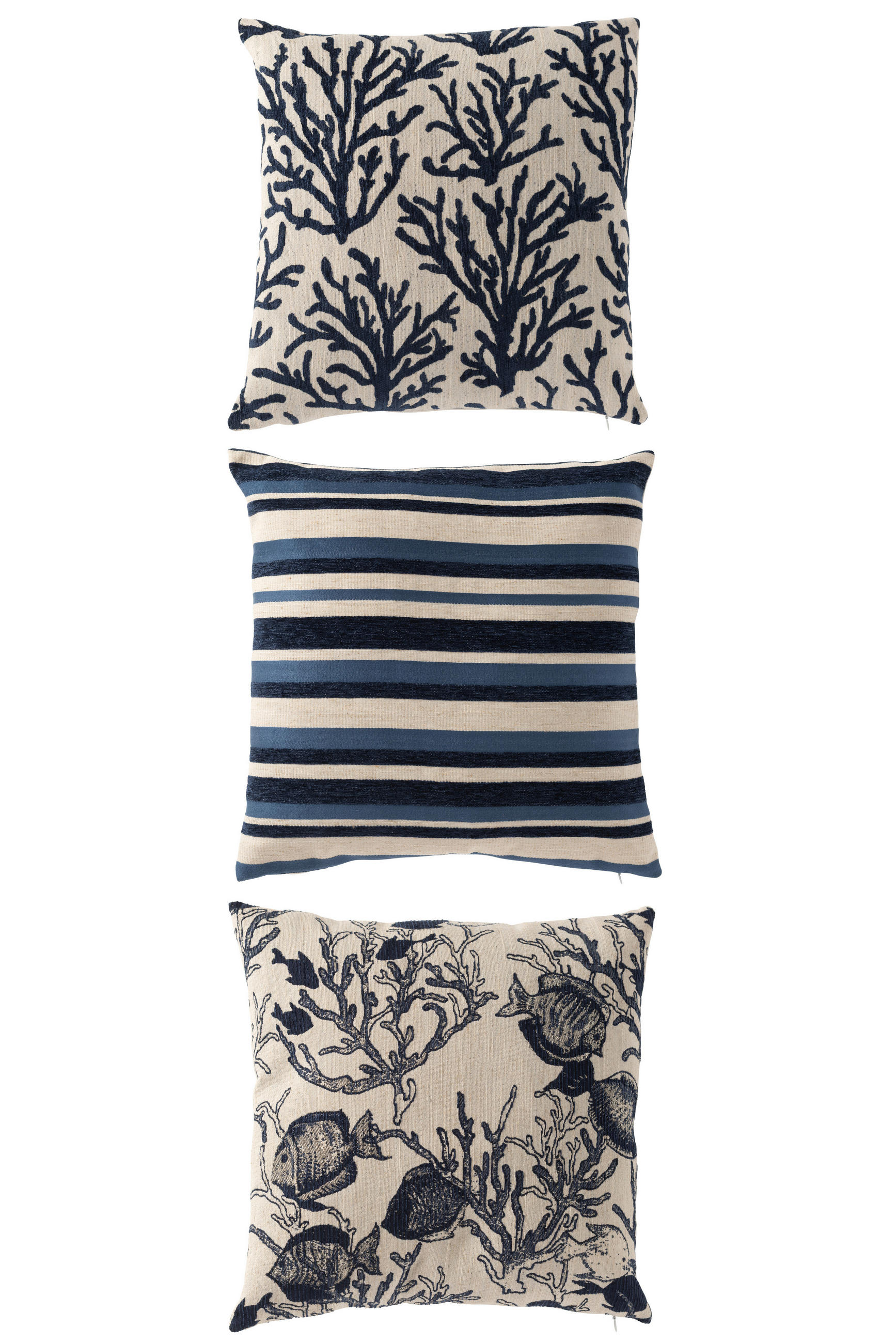 KISSEN KORALLE/STREIFEN VIERECKIG Blau - Dunkelblau, Textil (45/45cm) - J-Line