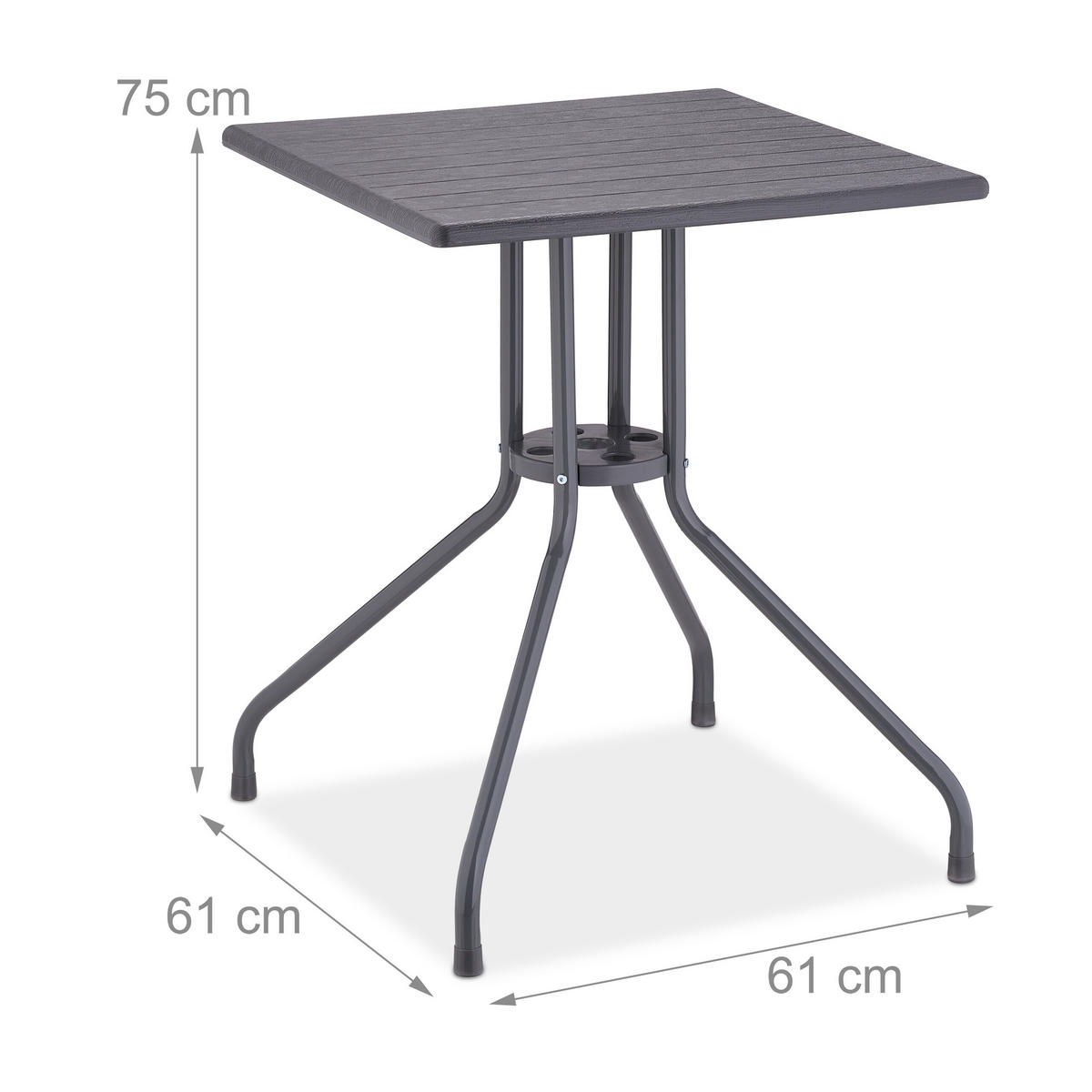 GARTENTISCH - Grau, Kunststoff/Metall (61/61/75cm) - Relaxdays