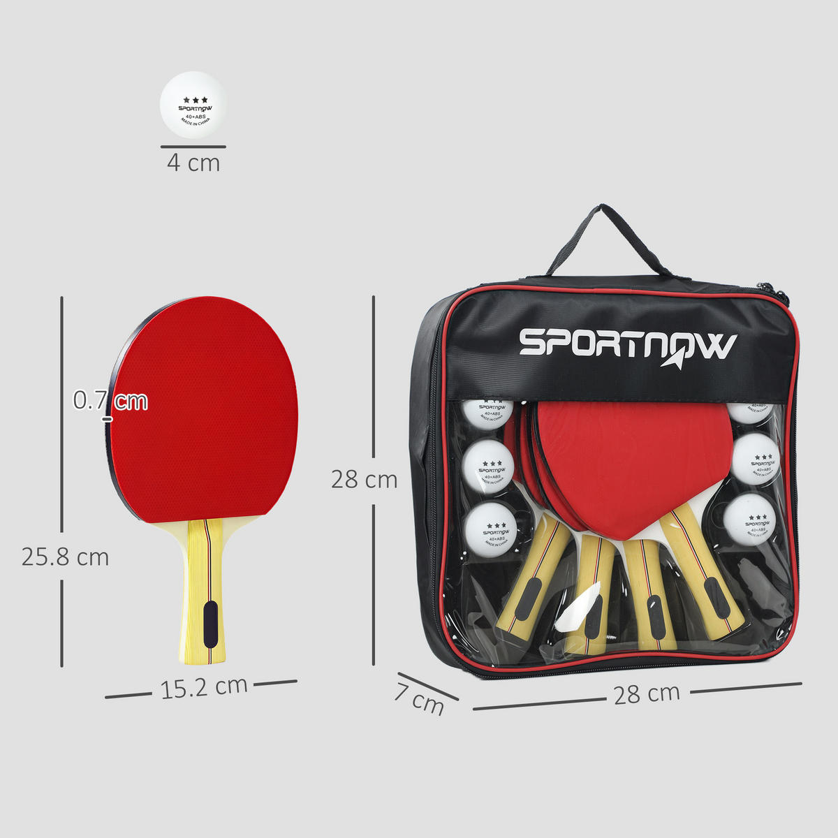 TISCHTENNISSCHLÄGER-SET DE-18973 4 Schläger, 8 Bälle, Tasche - Rot, Holzwerkstoff (15.2/25.8cm) - ComfortXL