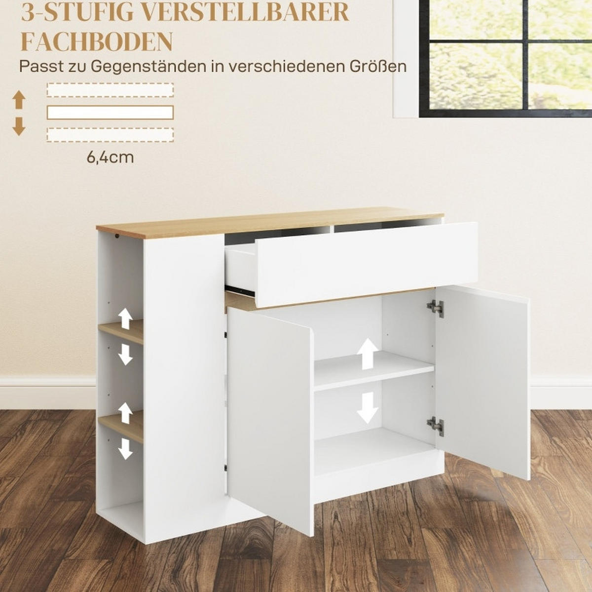 SIDEBOARD mit Schublade und verstellbaren Böden 105 x 30 x 81,5 cm Weiß - Weiß, Holz (30/81.5/105cm) - Meubliv